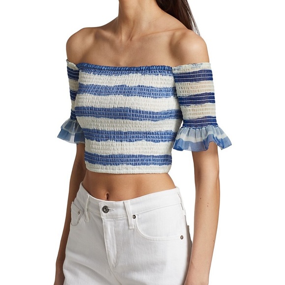 Staud Doric Striped Smocked Off-The-Shoulder Statement Top size small nwt - Picture 3 of 4